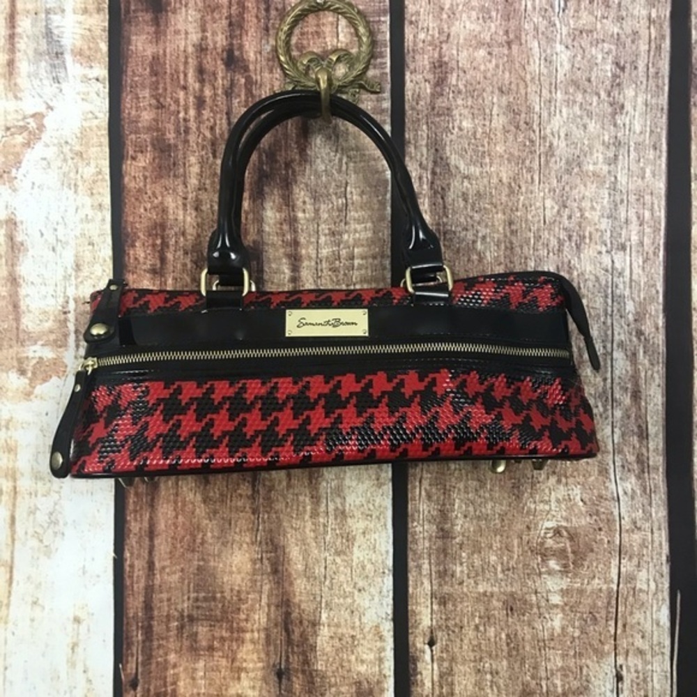 Samantha Brown Thermal Wine Purse Red/Blk Houndstooth